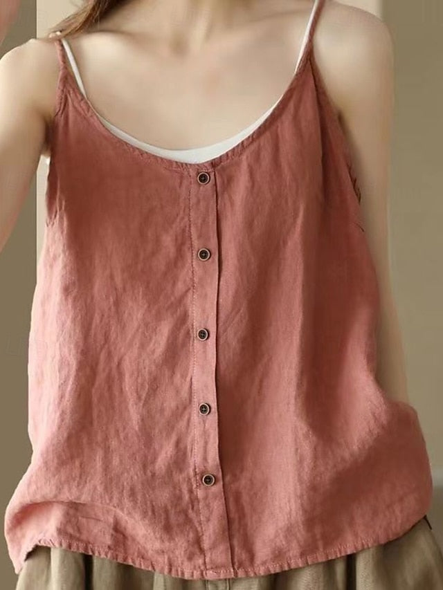 Tank Women's Shirts Blouse Top Linen Cotton Camisole
