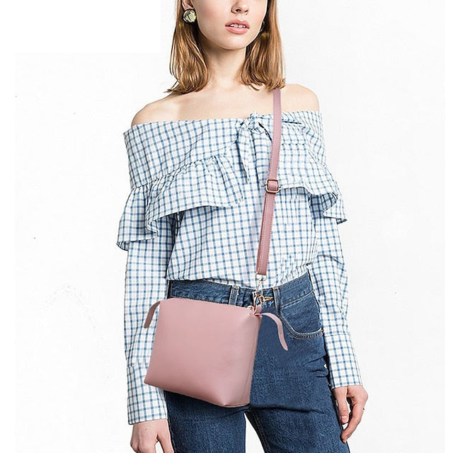 Leather Women's Set Tote 3-Piece Pink Faux - Handbag