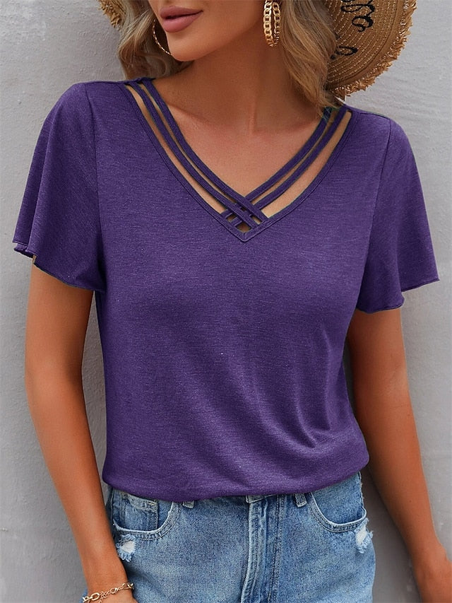 Women's T Shirt Plain Fashion Modern Casual Short Sleeve V
