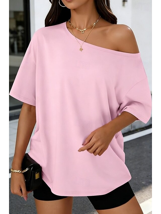 Women's T Shirt Solid Color Stylish Casual Short Sleeve
