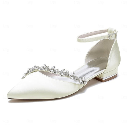 Elegant White Flats Wedding Pointed – Toe Women's Satin
