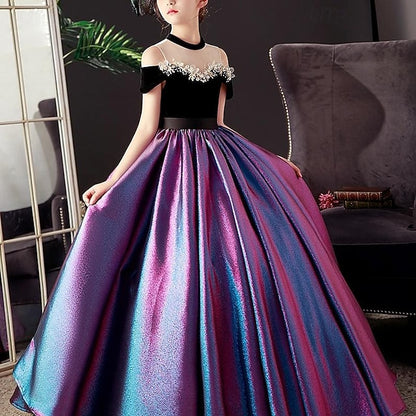 Short Girls' Color Sleeve Kids Party Solid Dress