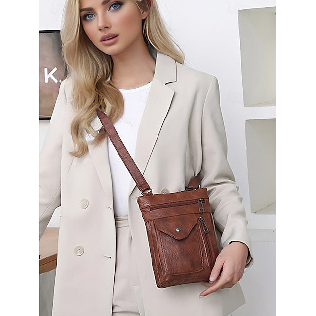 Leather Vintage Multi-Pocket Crossbody Women's Faux - Bag