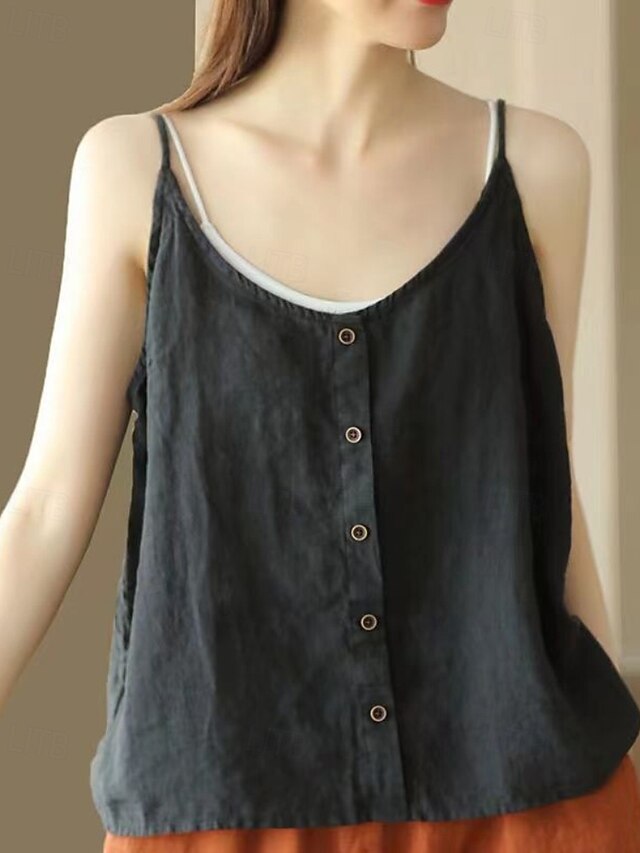 Tank Women's Shirts Blouse Top Linen Cotton Camisole