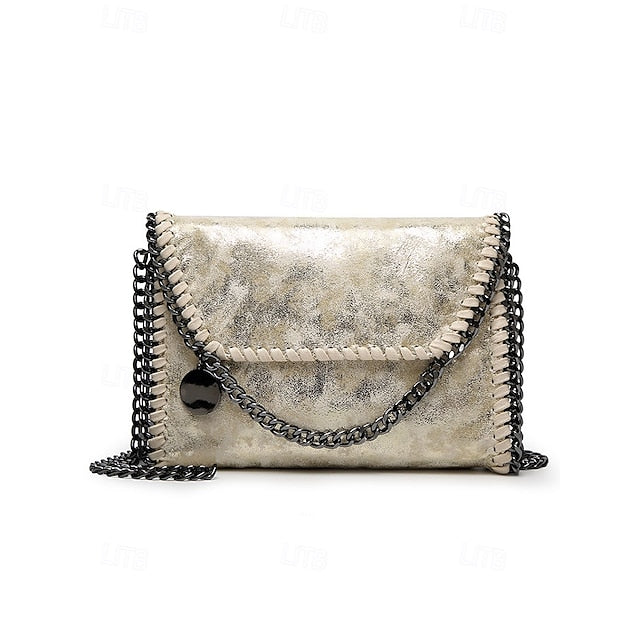 Leather Faux Bag with Chain Red Whipstitch Shoulder Detailing