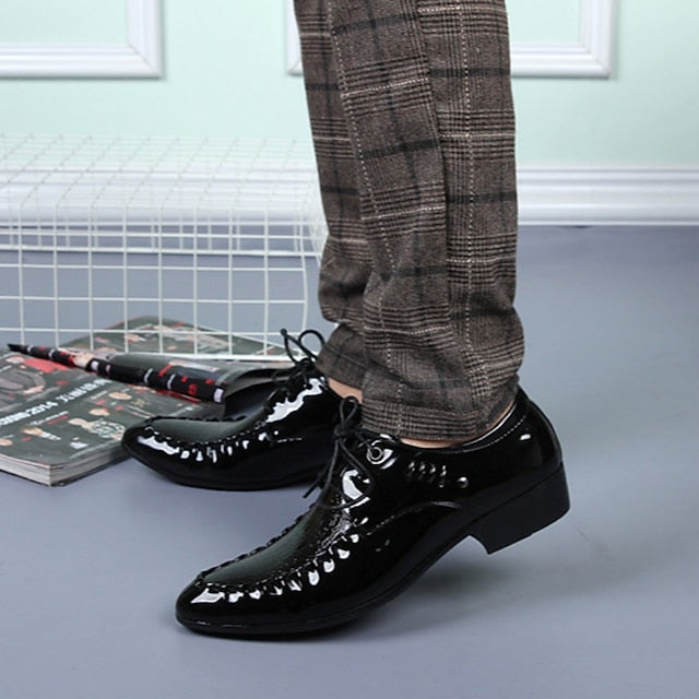 Shoes Faux Crocodile - Patent Black Leather Men's