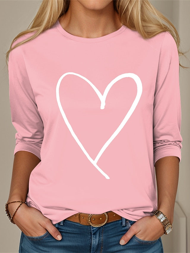 Valentine Women's Heart T Shirt Cute Red Tee Regular Tops