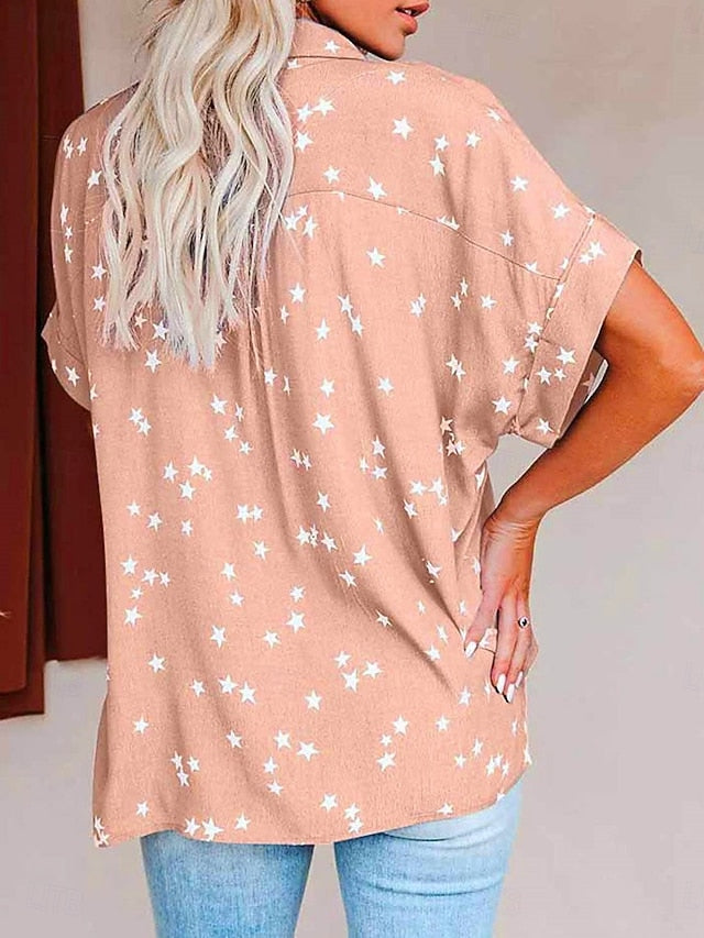 Women's Blouse Buttons Print Star Elegant Vacation Stylish