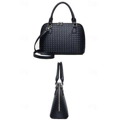 Handbag Set Brown Leather Women's Woven – 3-Piece Faux