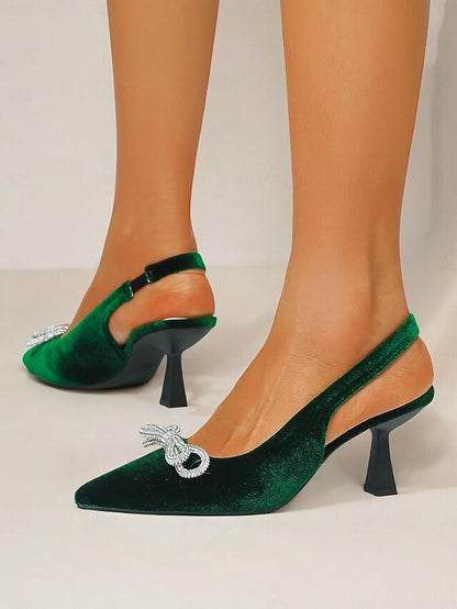 Slingback Toe – Heels Cocktail Women's Pointed Velvet