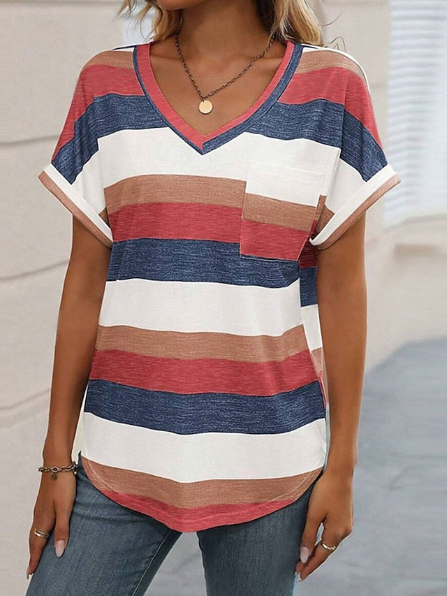 Women's T Shirt Striped Fashion Modern Casual Short Sleeve