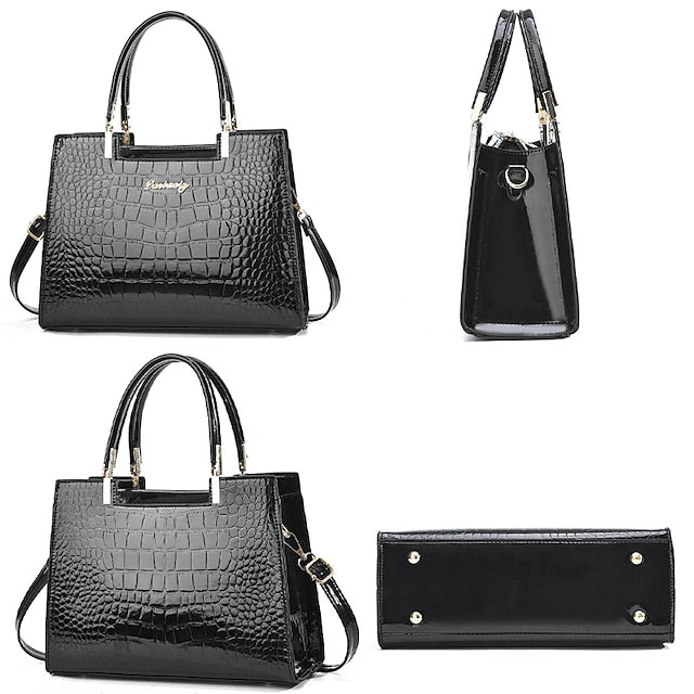 Black Crocodile Pattern Women's Elegant Handbag Leather |