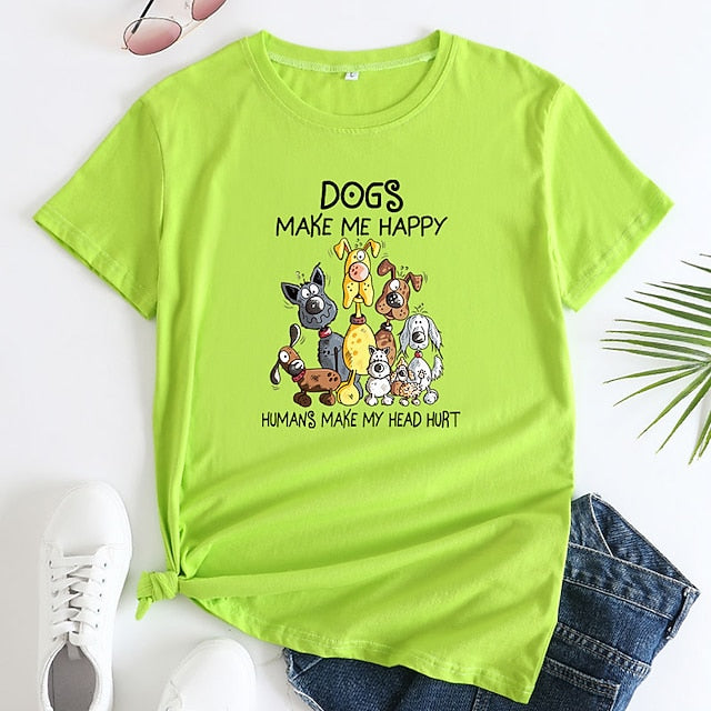 Women's T shirt Tee 100% Cotton Dog Short Sleeve Daily