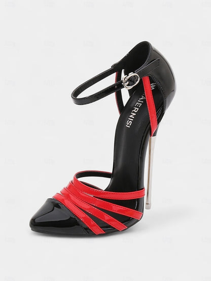 Patent Leather - Stiletto Black Women's Heels Red and