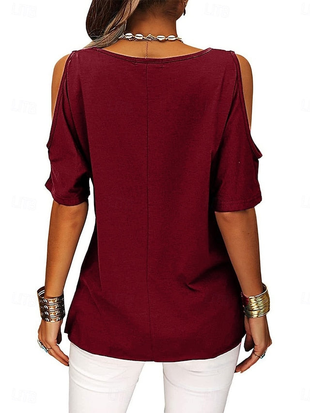 Tee Out Plain Hollow Shirt T Criss-Cross Top Women's