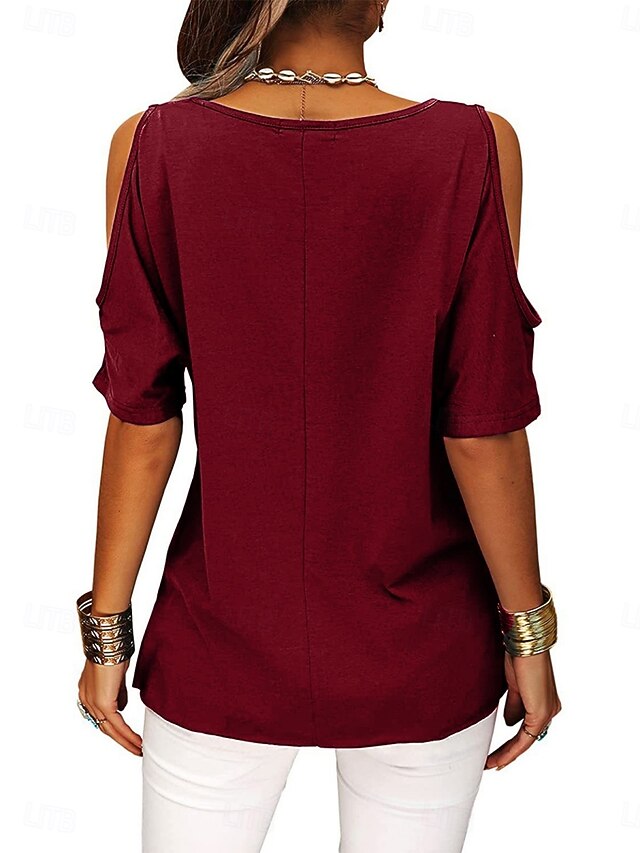 Women's T Shirt Tee Top Criss-Cross Hollow Out Plain