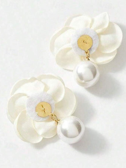 Pearl with Earrings Women's Faux Elegant Flower Drop Stud