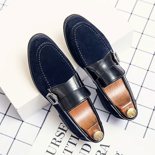 Men's Leather Metal and Loafers Suede Strap with Patent