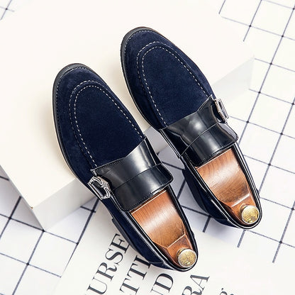 Men's Leather Metal and Loafers Suede Strap with Patent