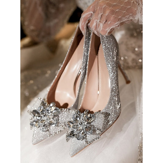Silver Glitter Sparkling Heels Women Wedding – for High Shoes