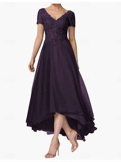V Asymmetrical A-Line Bride the Mother Neck of Dress Elegant