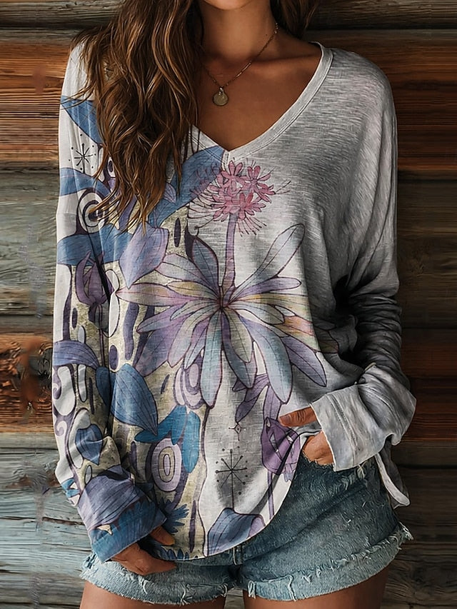 Women's T Shirt Print Floral Graphic Sunflower Vintage