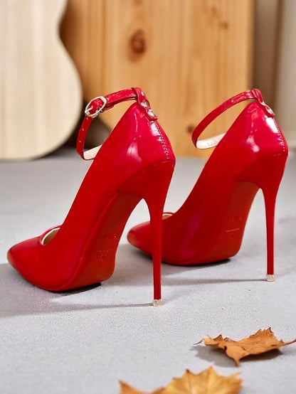 Stiletto Ankle with Women's Leather Heels Patent Black