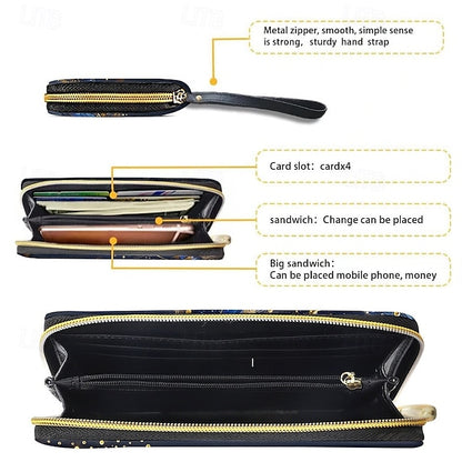 Women's with Gilded Large Capacity Wallet Feather Print