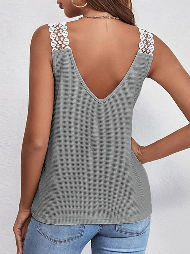 Women's T Shirt Tank Top Tee Top Lace Solid Color Graphic