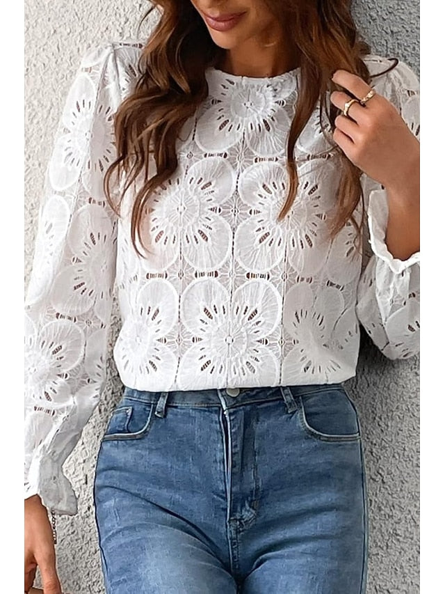 Women's Lace Shirt Blouse Lace Plain Active Casual Long