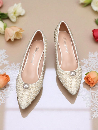 Pumps Pearl-Embellished Heel and Matching Women's Kitten