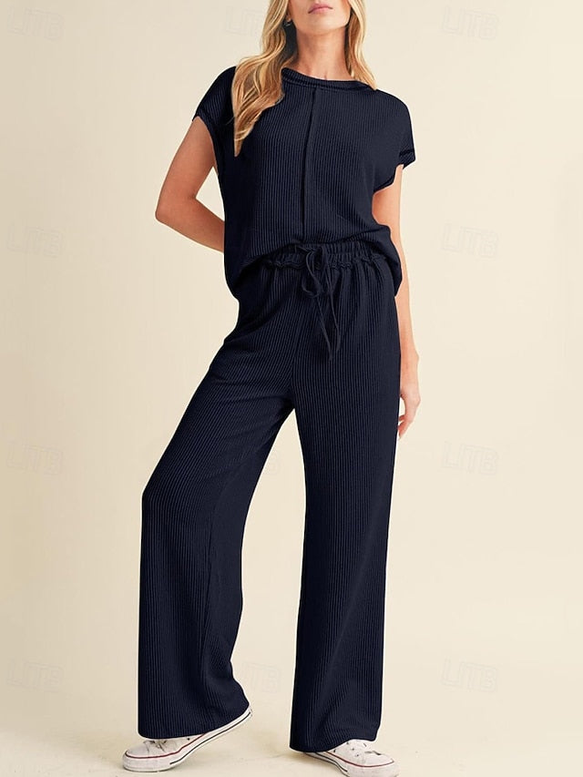 Women's Pants Sets Bolero Top Short Sleeve Crew Neck Plain