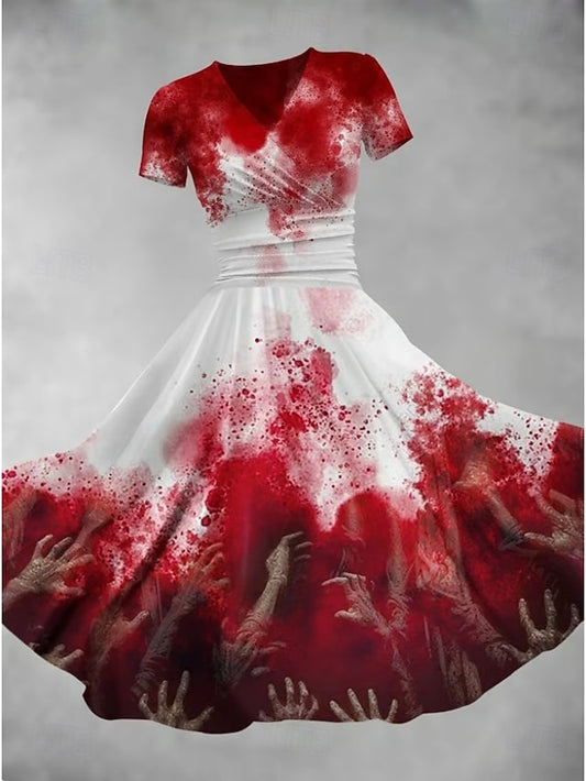 Women's Bloodstain Print Midi Dress A Line Dress Dress Fit