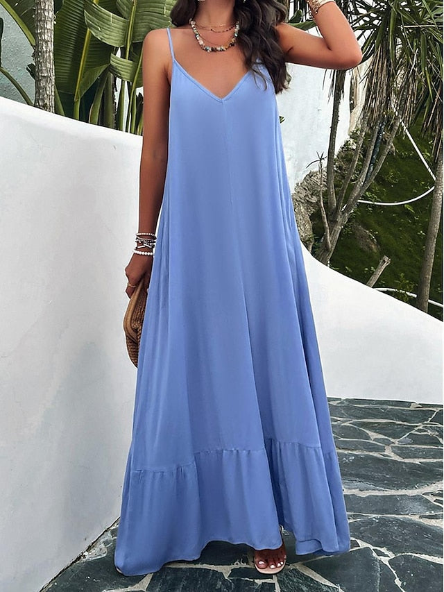 Women's Casual Dress Long Dress Maxi Dress Backless Pocket