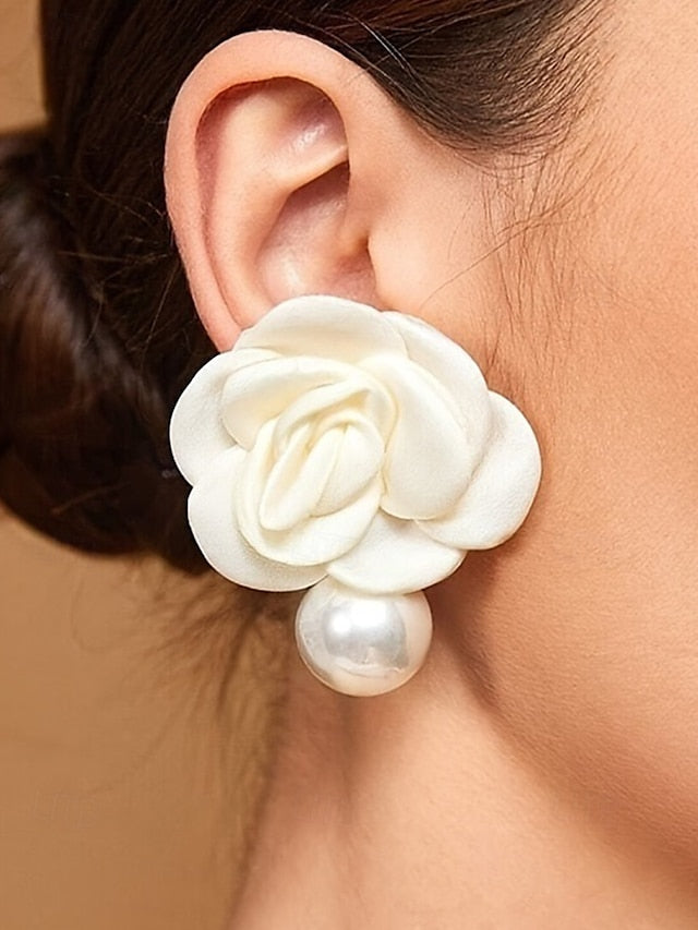 Pearl with Earrings Women's Faux Elegant Flower Drop Stud