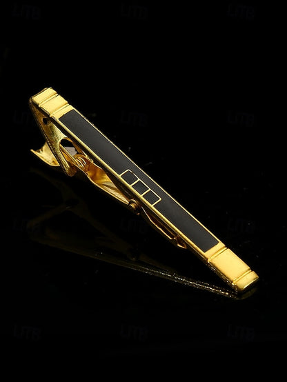 Inlay Men with – Gold Elegant for Clip Design Sleek Black Tie