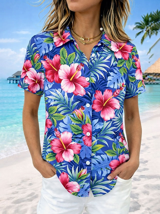 Women's Shirt Floral Graphic Vintage Tropical Stylish Short