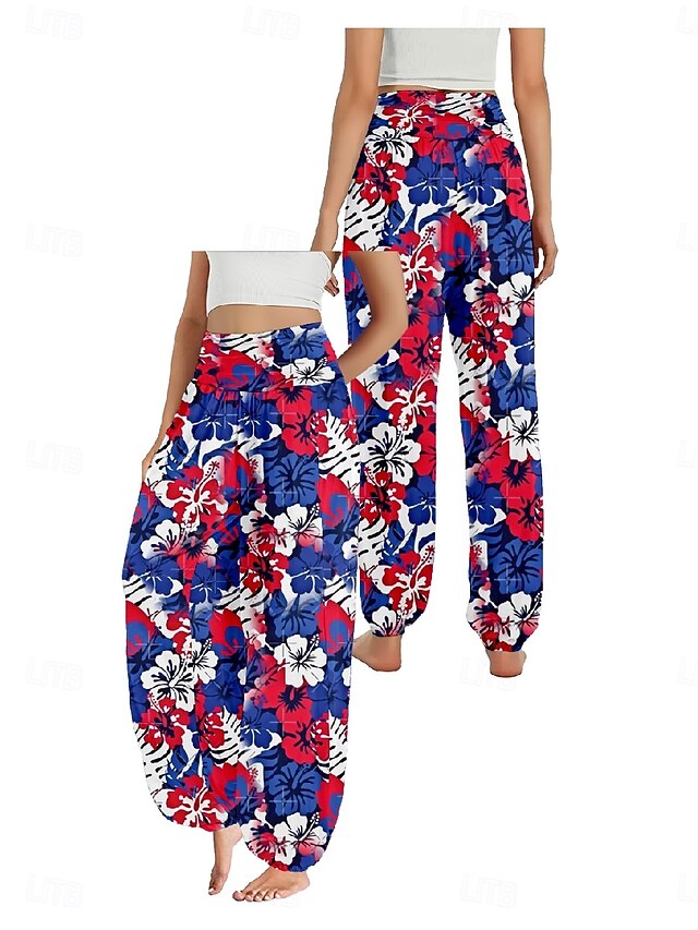 Women's Faux Cotton Linen Wide Leg Pants Trousers Ethnic