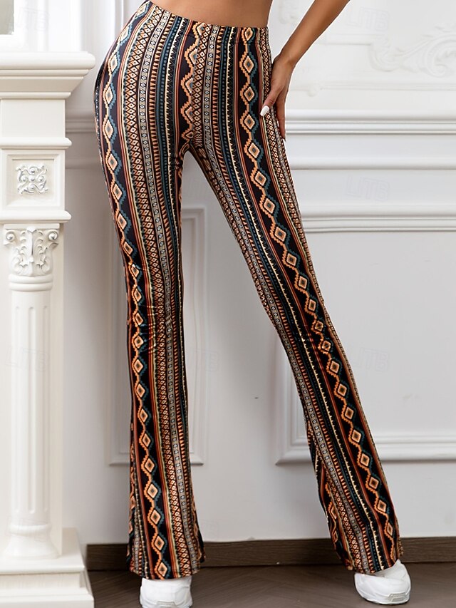 Women's Bell Bottom Slacks Fashion Boho Full Length Natural