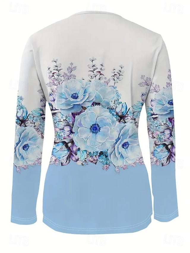 Women's T Shirt Quarter Zip Long Sleeve Casual Graphic