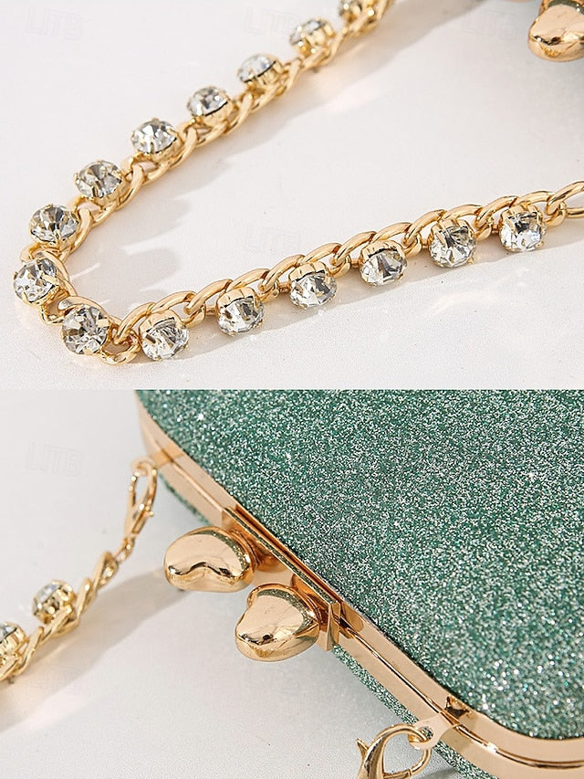 Sage Clutch with Rhinestone Green Evening Glitter Women's