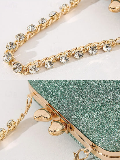 Sage Clutch with Rhinestone Green Evening Glitter Women's