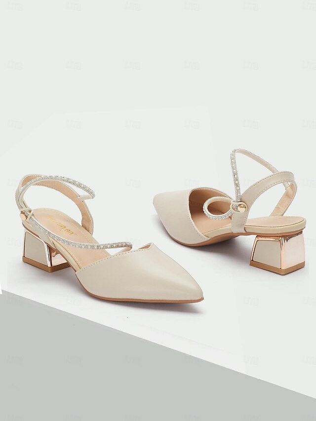 Toe with Slingback Women's Heels Rhinestone Pointed Elegant