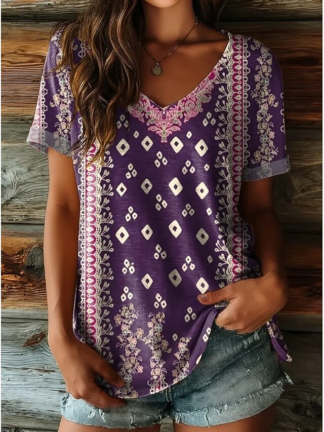 Women's Boho T Shirt Floral Graphic Vintage Stylish Classic