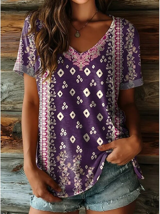 Women's Boho T Shirt Floral Graphic Vintage Stylish Classic