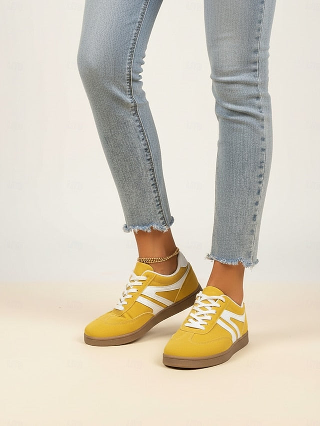 Women's Yellow Low-Top Sneakers for Women - Vintage Lace-Up