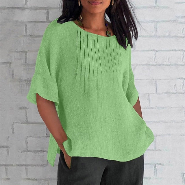 Women's Texture Blouse T Shirt Patchwork Plain Casual 3/4