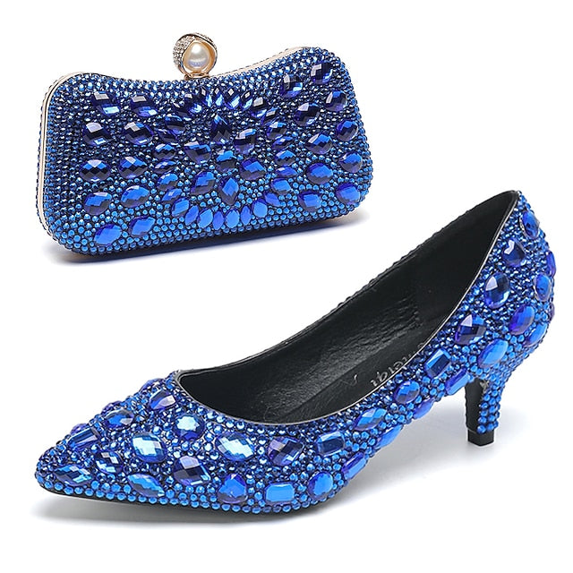 Matching Women's Heel Kitten Crystal-Embellished Shoes and