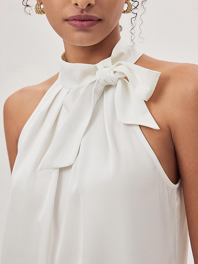 Women's Blouse Dressy Tops Ruched Bow Plain Elegant Modern
