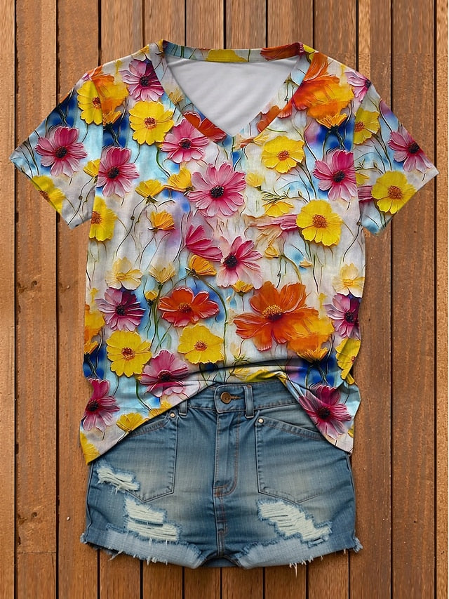 Women's T Shirt Print Floral 3D Stylish Casual Short Sleeve